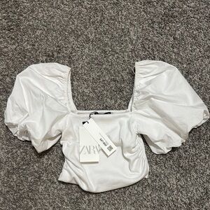 Zara White Puff Sleeve Top small